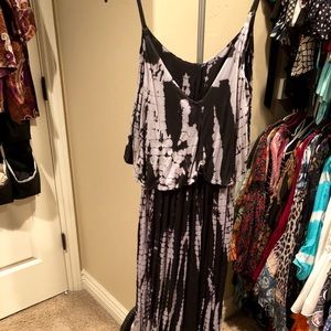 Charcoal grey and lt grey tie dye print maxi dress